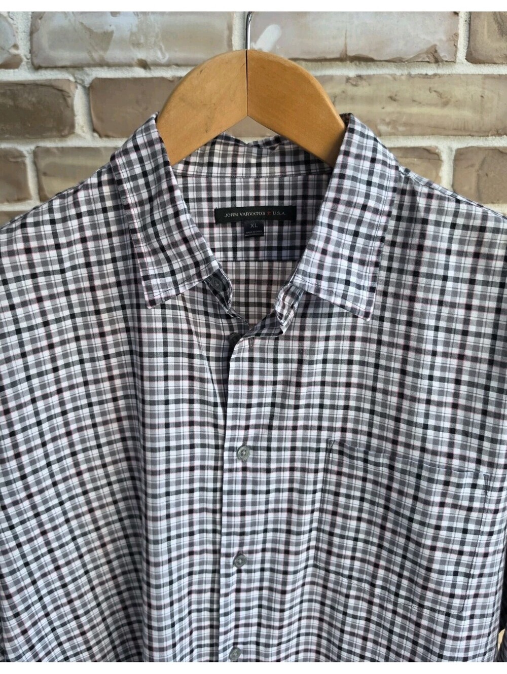 John Varvatos Star USA Men's XL 100% Cotton Plaid Button Up Shirt Gray Black